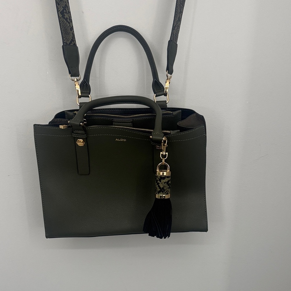 Aldo Dark Green Satchel with Tassel